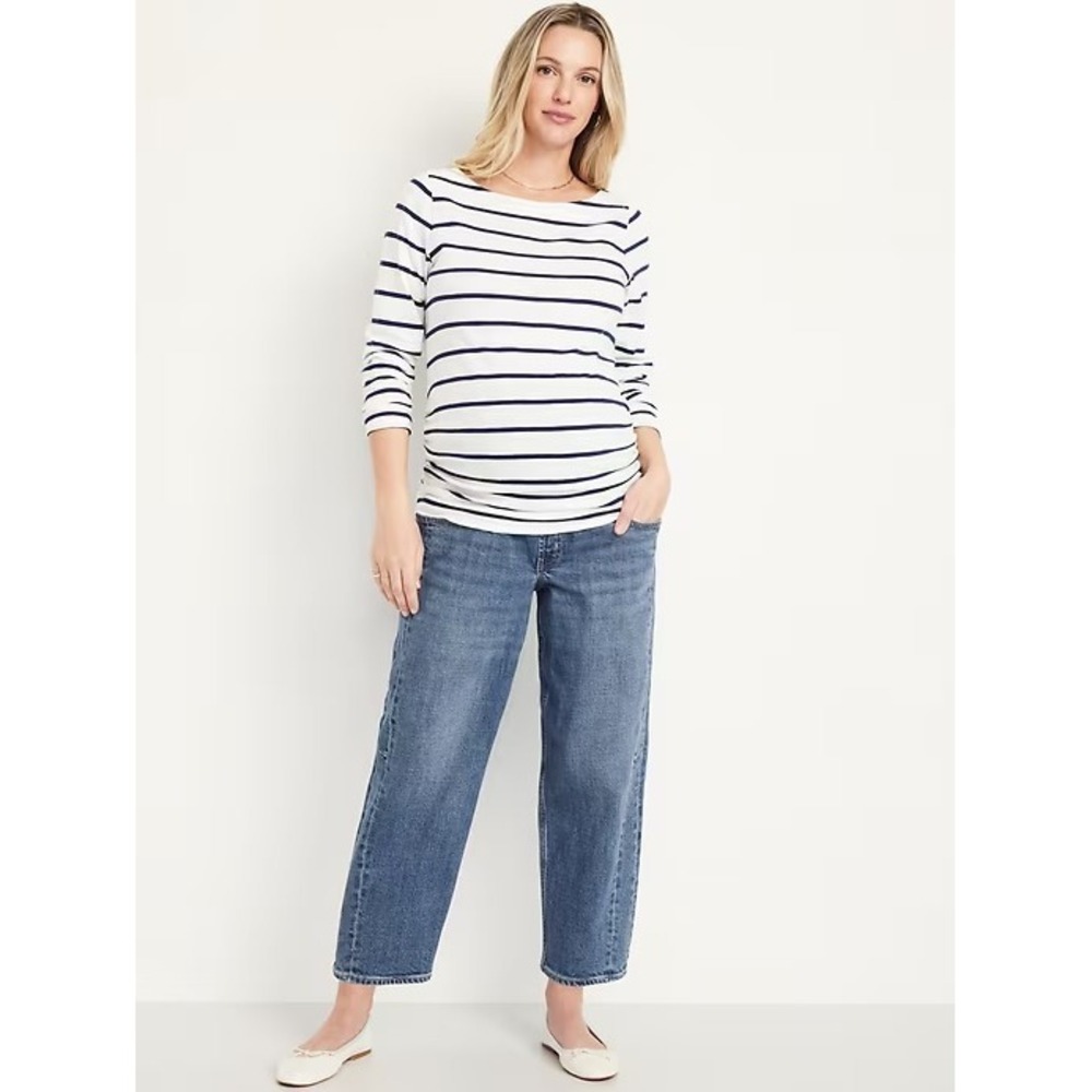 Old Navy Maternity Full Panel Waistband Barrel Leg Ankle Jeans Blue Denim 12 - Picture 8 of 12